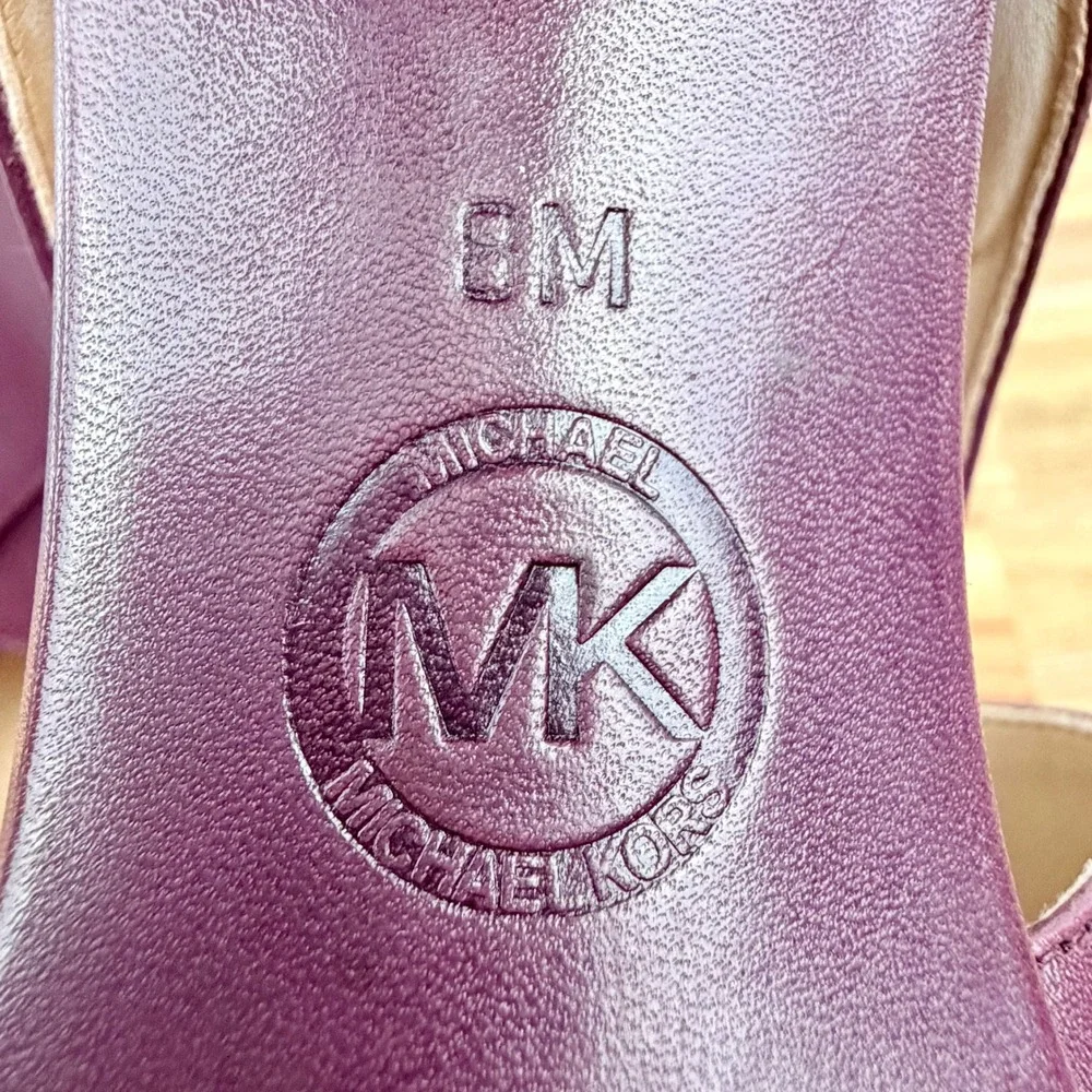 Michael Kors Plum Burgundy Leather Peep Toe Platform Heels Back Zip Womens 8M